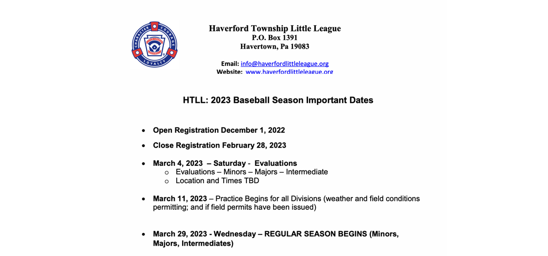 2023 League Calendar